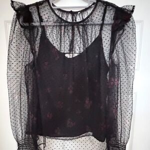 Velvet Dot Tulle Floral Cami Blouse - Size M worn 1x